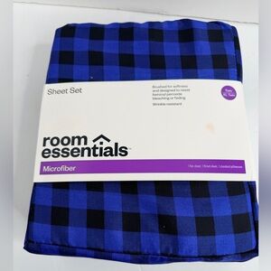 NWT‎ Room Essentials Microfiber Sheet Set Twin XL Blue Buffalo Plaid Bedding
